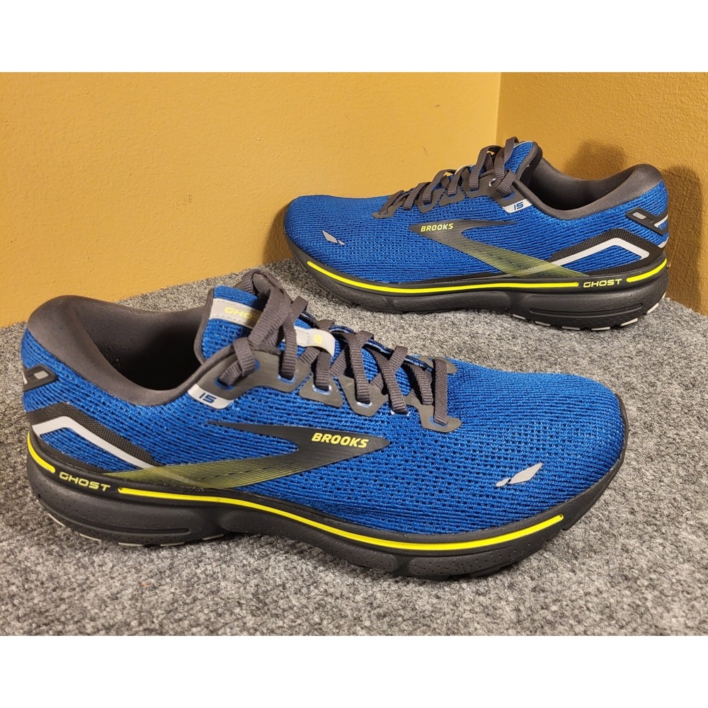 Brooks Men's Ghost 15 Blue/Black/Yellow Running Shoes Royal Nightlife Size 11.5